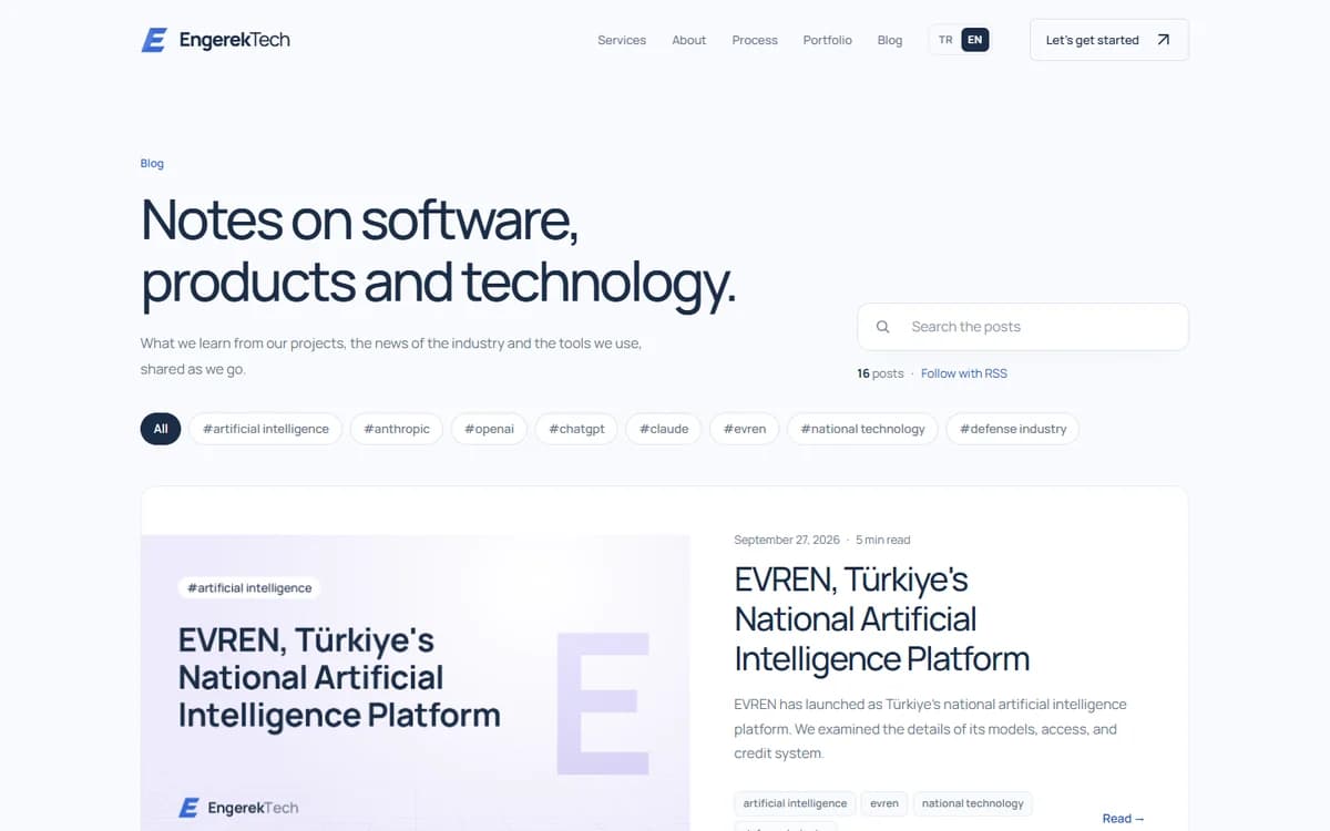 The EngerekTech blog with search and topic filters